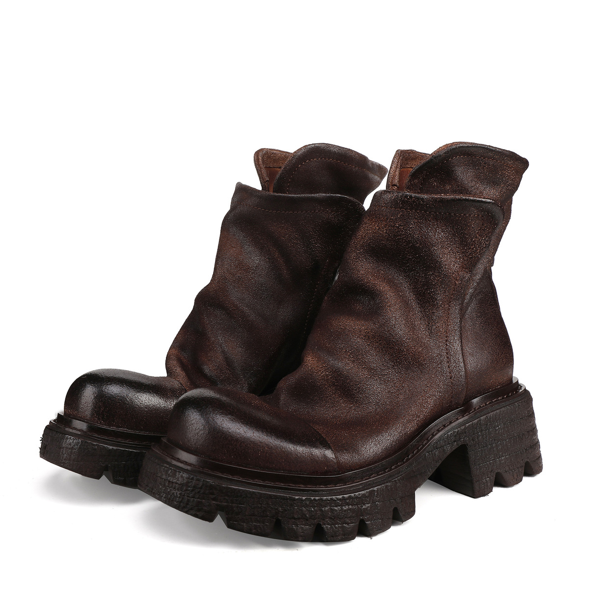 Boot nữ cổ ngắn da bò thật phong cách cổ điển — màu cà phê