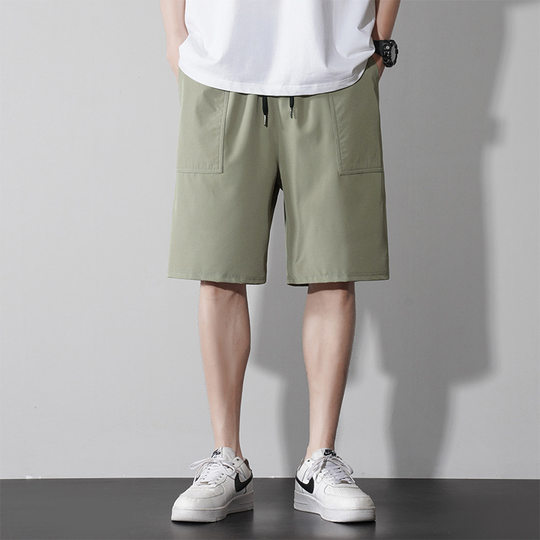 Summer New Men's Korean-style Solid Color Light Plate Elaptic Multi-pocket Ice Silk Casual Sports Shorts All-match Pants
