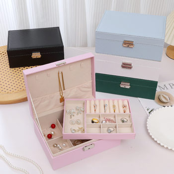 Double-Layer Jewelry Storage Box, High-End Necklace and Earrings Special Storage, Light Luxury Gift Box, Wholesale Leather Jewelry Box
