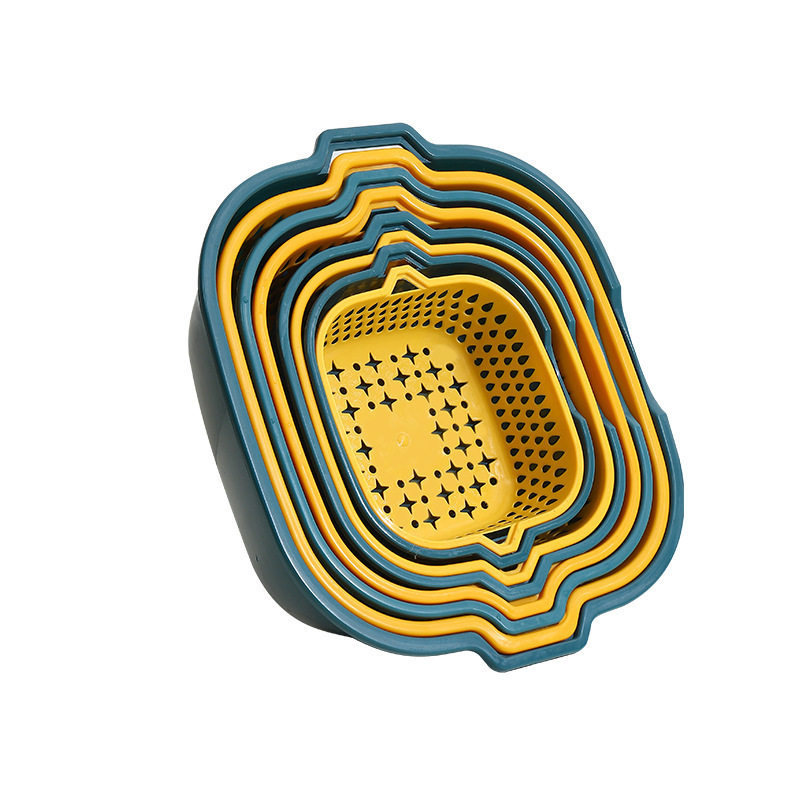 Sink Draining Basket Wholesale Eight-piece Kitchen Household Double-layer Plastic Hollow-out Vegetable Washing Large-size Fruit Draining Basket