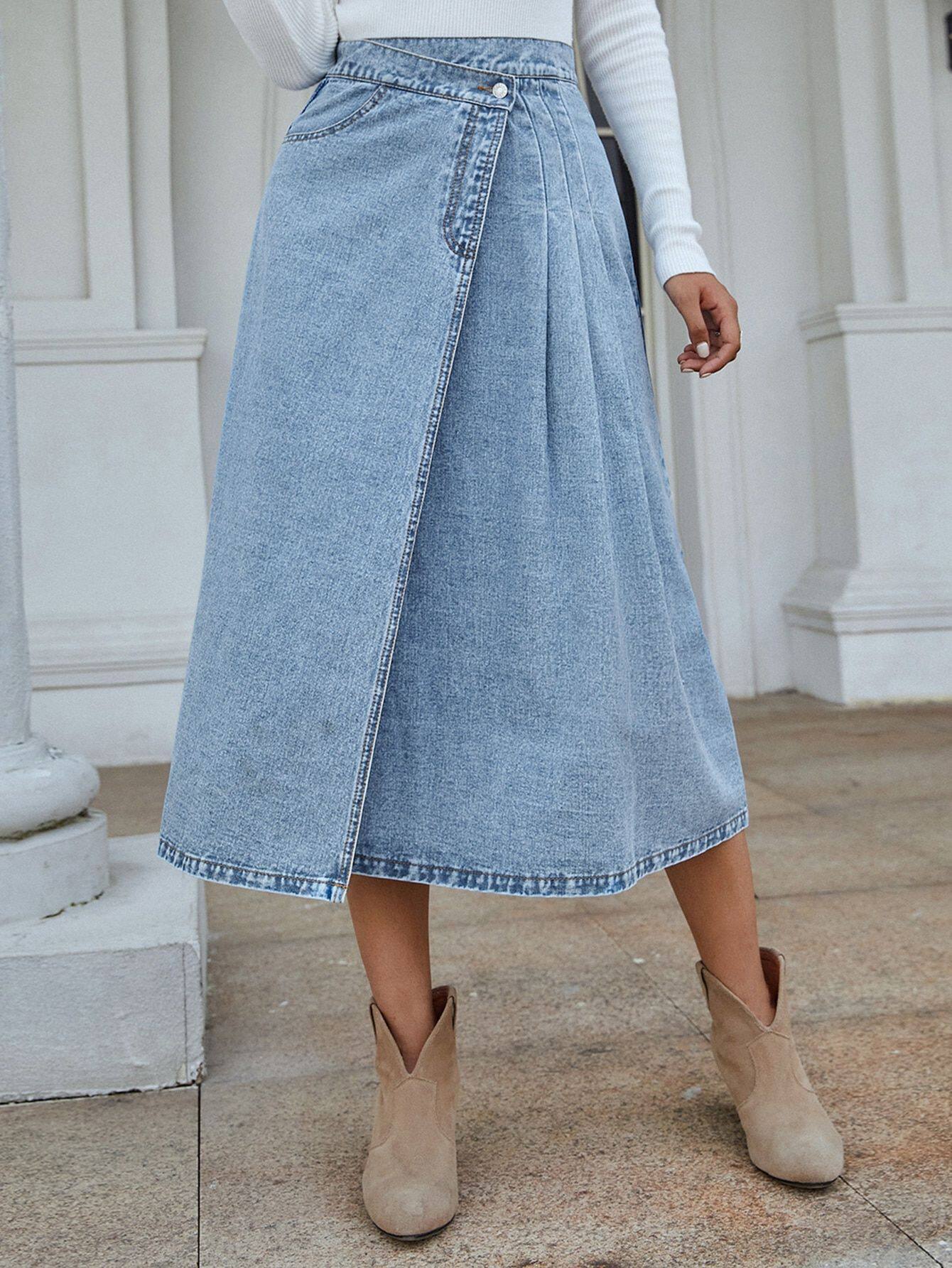High Waisted A Line Denim Skirt Casual Trendy Slim Fit Womens Fashion for Everyday Wear Wholesale Available