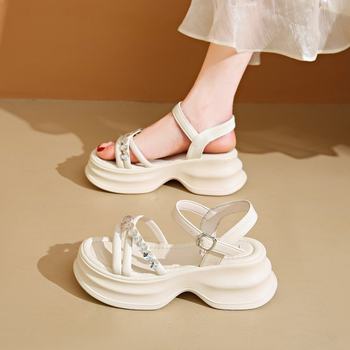 French Style Platform Height-increasing Sandals Women's Summer Outwear Fashionable High-end 2025 Super Popular New Korean Style Flat Roman Shoes