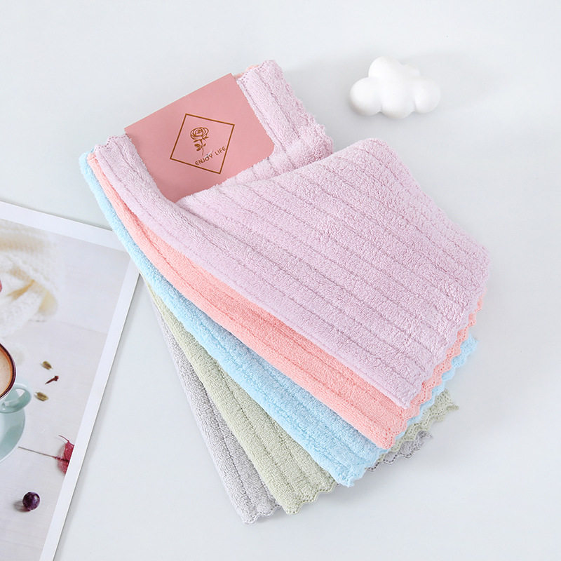 5 pack 30*30 high density warp knitted coral fleece square towel punch-in rag dish towel children adult hand towel wholesale