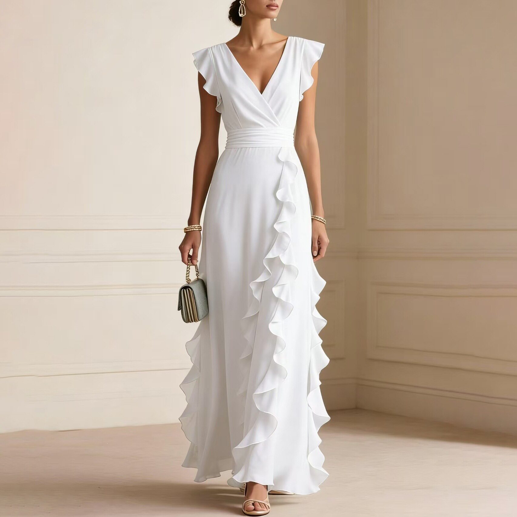 Elegant Womens Dress High End Design Solid Color French Style Perfect for Daily Wear and Special Occasions