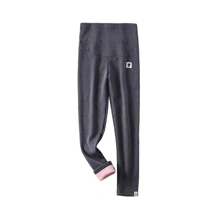 2024 autumn and winter maternity fleece-lined warm pants non-inverted velvet padded outside wear stretch abdominal pants spring and summer leggings