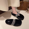 High-End Rhinestone Furry Shoes for Women's Winter Outer Wear 2025 New One-Leg Cotton Shoes Winter Fleece-Lined Cotton Slippers