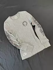 25Ss Trendy Brand Correct Version Ch New Waffle Pattern Horseshoe Flower Arm Print Unisex Long-Sleeve T-Shirt Trendy