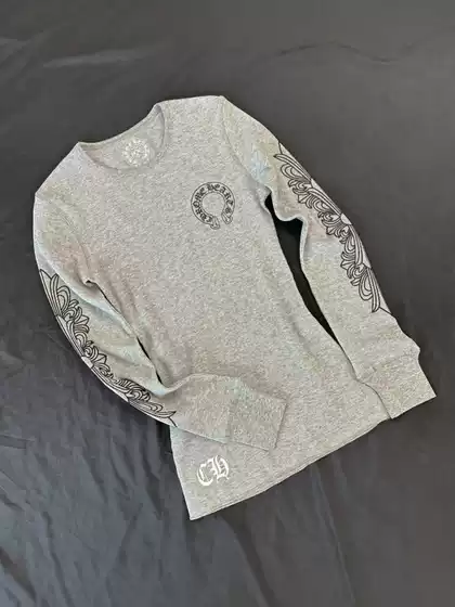 25Ss Trendy Brand Correct Version Ch New Waffle Pattern Horseshoe Flower Arm Print Unisex Long-Sleeve T-Shirt Trendy