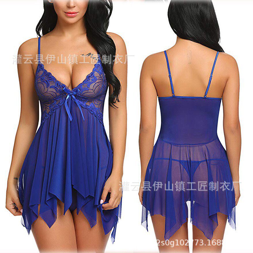 跨境欧美亚马逊速卖通夏女蕾丝网纱性感情趣内衣套装诱惑吊带睡衣