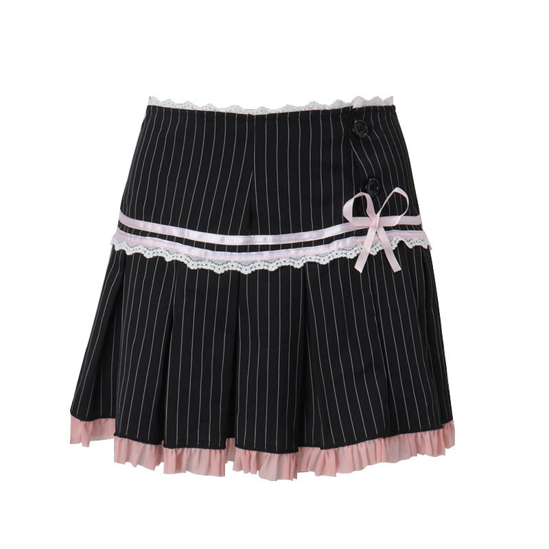 Sweet Striped Pleated Skirt Butterfly Tie Detail Low Waist Summer Fashion Perfect for Casual Outings Wholesale