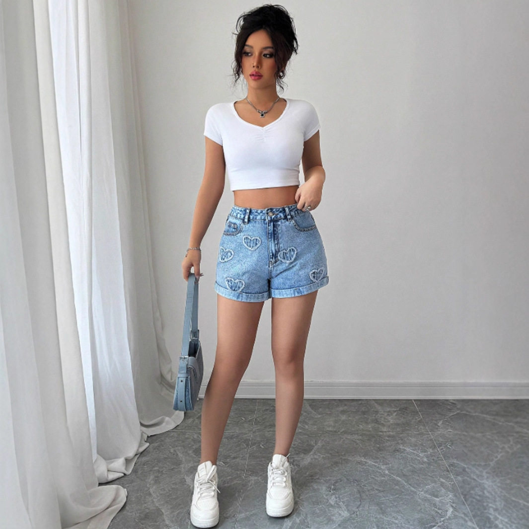 High Waisted Loose Denim Shorts Fashionable Design Comfortable Fit Versatile Style Perfect for Summer Wholesale