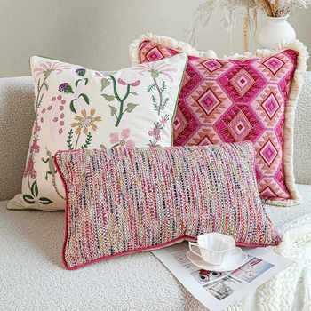Gypsy Garden Light Luxury French Pink Pillow Combination Sofa Living Room Cushion Bed and Breakfast Inn Decoration