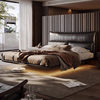 Suspended Bed Black Leather Multifunctional Storage Bed Accessible Luxury Italian Normcore Luxury Classy Large Bed 2m with Sensor Light