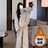Casual Sports Suit Women's Sweatshirt Fleece-Lined Winter Fashion Slim Hong Kong Style Lazy Style Wide-Leg Pants Two-Piece Set
