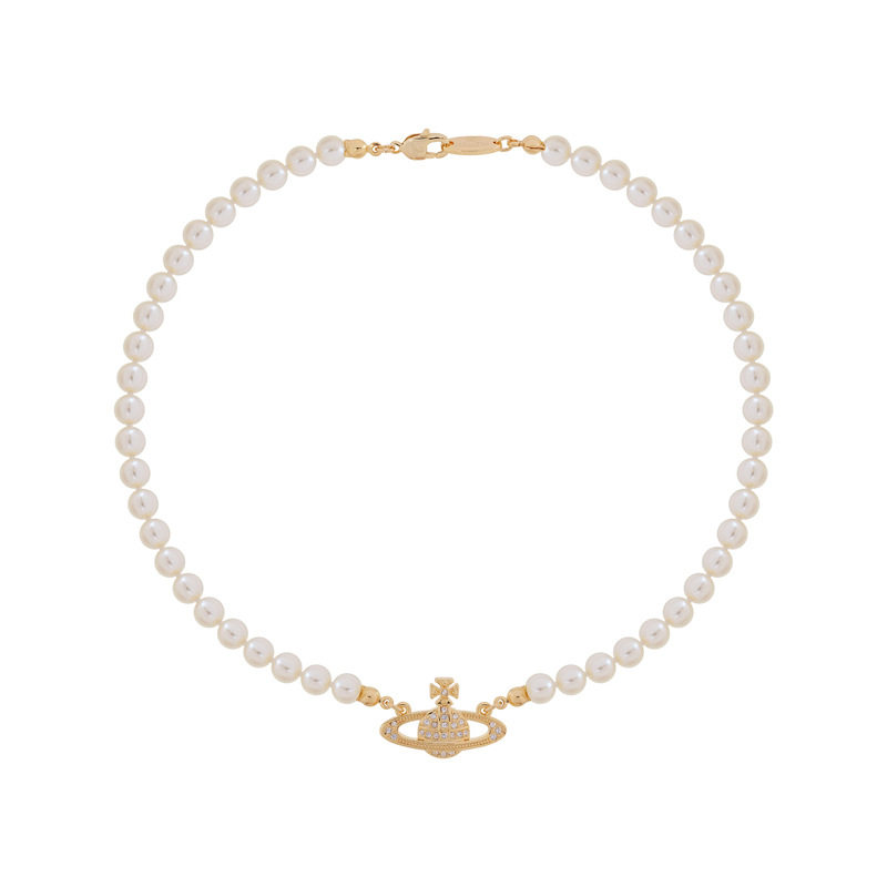 Queen Mother Classic Temperament One Layer Saturn Pearl Necklace with LOGO Lobster Buckle Wholesale