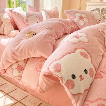 Winter Velvet Flannel Four-Piece Quilt Cover Single-Piece Coral Velvet Three-Piece Set Double-Sided Velvet Dormitory Home Velvet Quilt Cover