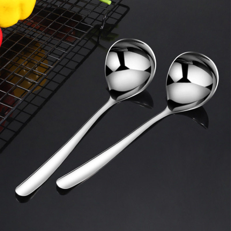Stainless Steel Large Soup Spoon Household Long Handle Spoon Soup Shell Hot Pot Spoon Kitchen Thickened Large Soup Spoon Wholesale