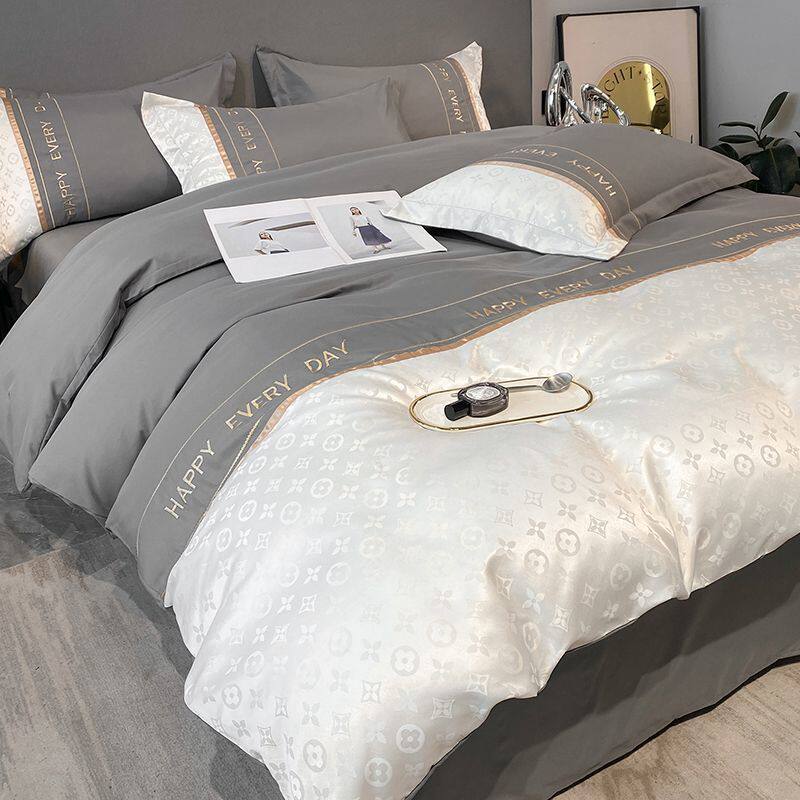 Light Luxury Simple Jacquard Embroidery Four-Piece Set Thickened Brushed 60-Count Washed Cotton Bed Sheet Duvet Cover Three-Piece Fitted Sheet Set