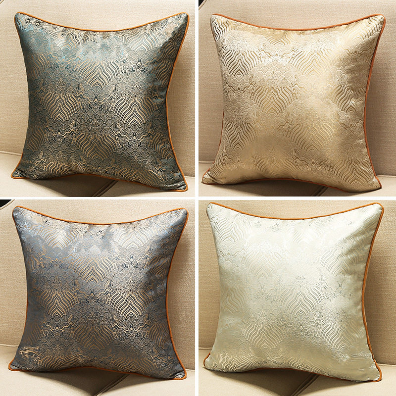 New Chinese Geometric Pillowcase Beige Hotel Model Room Blue Living Room Cushion Amazon Wholesale Jacquard