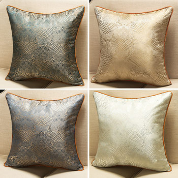 New Chinese Geometric Pillowcase Beige Hotel Model Room Blue Living Room Cushion Amazon Wholesale Jacquard
