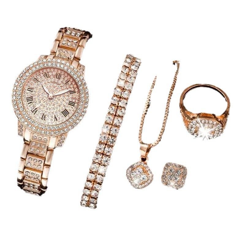澈音爆款女士手表聚宝盆时尚休闲罗马石英套装 满钻手链时装腕表