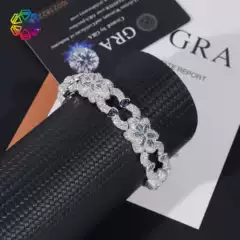 New Style Personalized Hip-Hop Cuban Chain S925 Silver Fully Encrusted with Moissanite Floral Cuban Bracelet with Colorful Moissanite