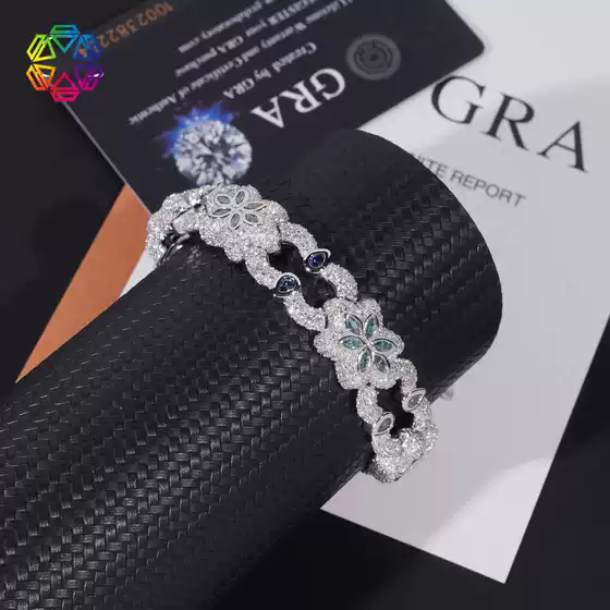 New Style Personalized Hip-Hop Cuban Chain S925 Silver Fully Encrusted with Moissanite Floral Cuban Bracelet with Colorful Moissanite