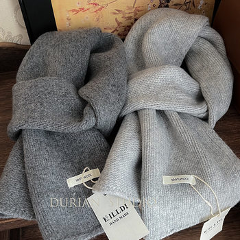 White Milk Color 100% Pure Wool Scarf 2024 New Pure Color Versatile Men and Women Winter Warm Knitted Scarf