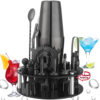 Rotating Round Black Acrylic Shaker Cup Set Anti-Fall Cocktail Shaker Bar Tool Set 20 Pieces