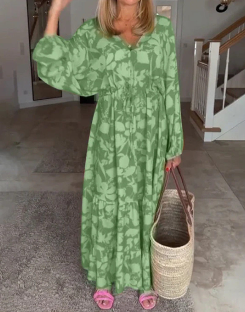 Summer Casual Loose V Neck Long Sleeve Dress for Women Floral Print Perfect for Daily Wear or Vacation Wholesale