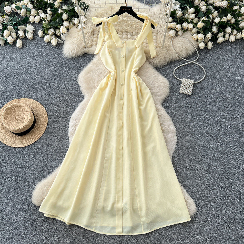Pink Sleeveless Tie Front Dress Relaxed Fit High Waist A Line Silhouette Summer Vacation Casual Wear Wholesale