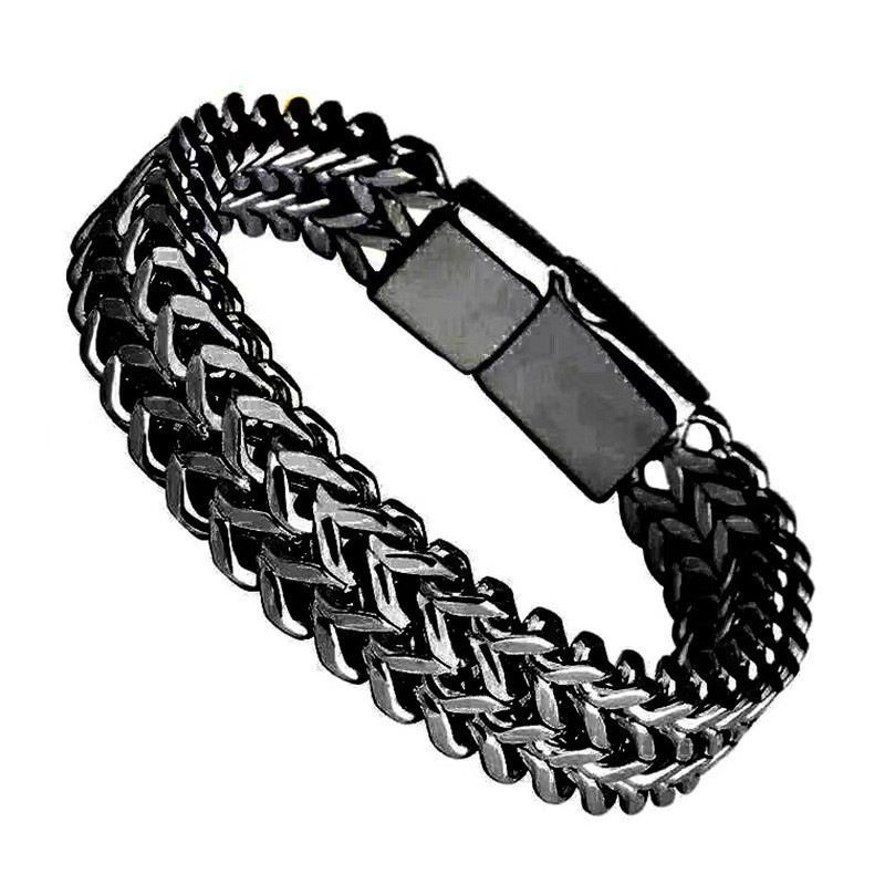 Amazon European and American men's bracelet stainless steel woven double row front and back keel magnet buckle bracelet titanium steel jewelry
