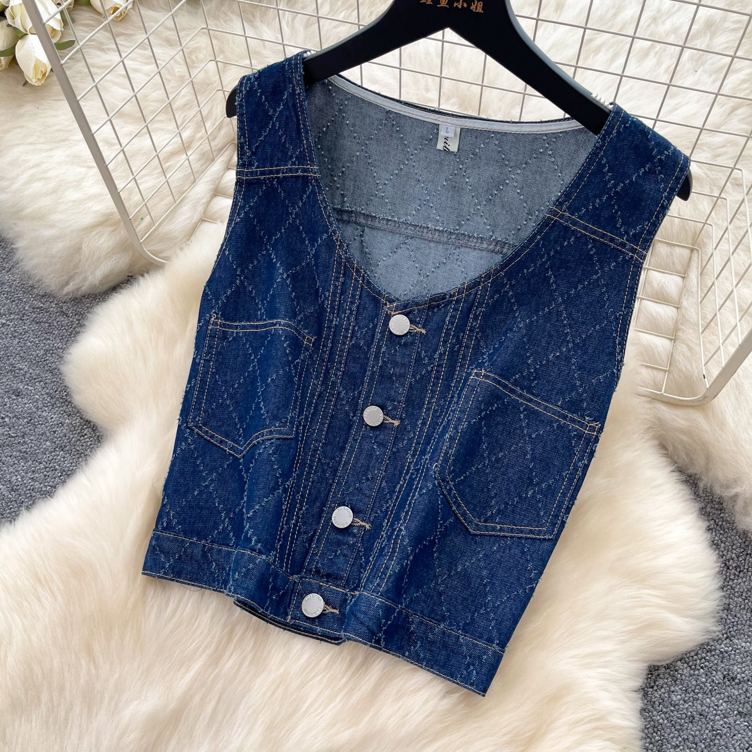 Korean Style Womens Denim Two Piece Set Sleeveless Top High Waisted Trousers Slim Fit Summer Casual Wear Wholesale