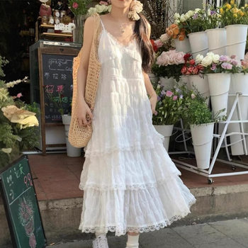 Lace Collar Suspender Dress Women's 2025 Summer New Style Seaside Resort Style Cake Skirt Beach Long Skirt