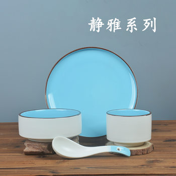 Hand-Painted Hotel Tableware Set Ceramic Tableware Restaurant Bone China Plates Soup Bowls Tea Cups Soup Bowls Blue and White Porcelain Gift Box