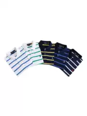 New Summer Men's Striped Short-Sleeve Polo Shirt with Pony Logo, 100% Cotton, Business Casual Turn-Down Collar