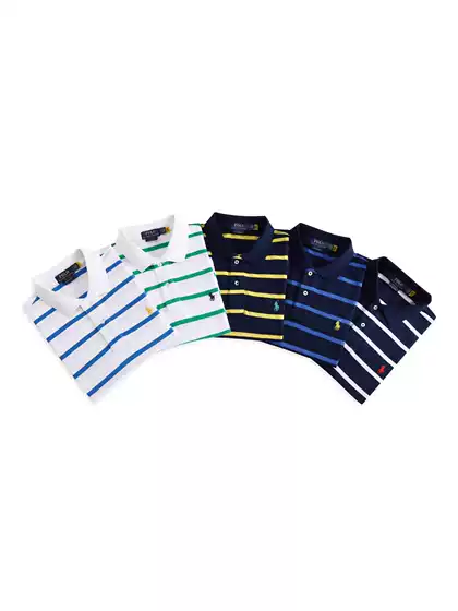 New Summer Men's Striped Short-Sleeve Polo Shirt with Pony Logo, 100% Cotton, Business Casual Turn-Down Collar