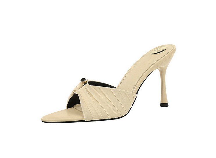 Sandal cao gót nữ mũi nhọn quai ngang chất liệu ren phối nhún, gót nhọn thanh mảnh — Họa tiết da báo, Màu be, màu đen