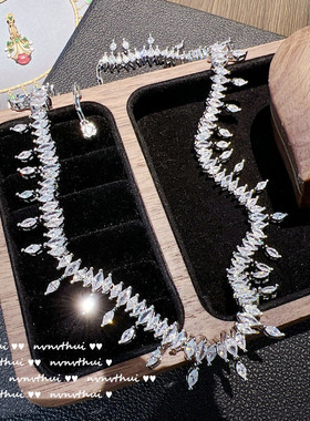 浮雕卡梅隆水滴石项链 美式精切 镀18K金 露珠星河璀璨锆石颈链