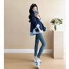 Loose A version of the belly cover does not show pregnant women's sweater fashion suit long sleeve top women's autumn stretch jeans