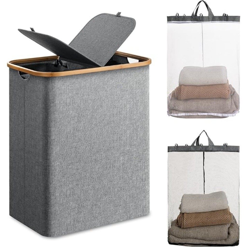 Cross-Border Dirty Clothes Basket for Bedroom with Inner Bag and Lid, Foldable Storage Basket for Dirty Clothes, Bathroom Large-Capacity Storage