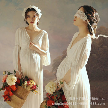 New Pregnant Women Photo Photography Clothing Studio High Sense White Retro Dress Fashion Gentle Photography Clothing