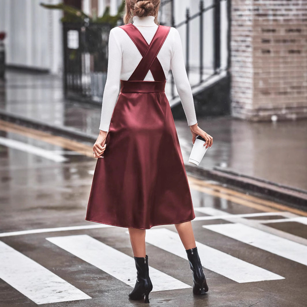 PU Strap Dress Solid Color Minimalist Design Versatile Style Perfect for Casual Wear Wholesale Available