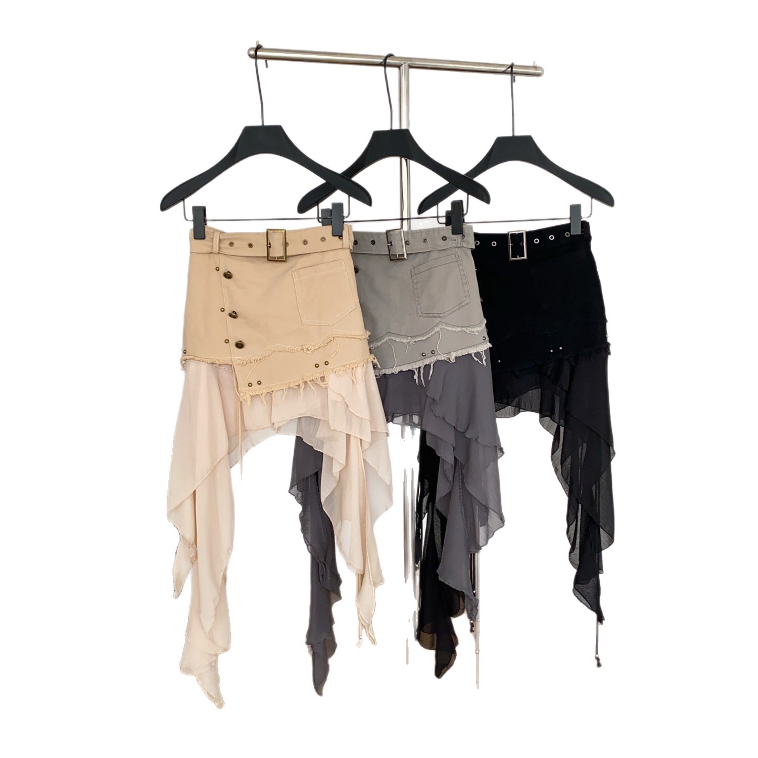 High Waist A Line Skirt with Asymmetrical Hem and Ribbons Vintage Style Summer Fashion