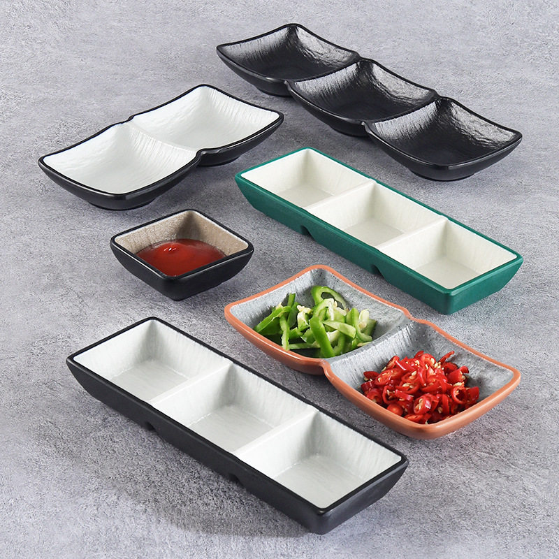 Melamine flavor dish seasoning dipping sauce dish hot pot barbecue shop commercial plastic double grid two or three grid dish small dish dish