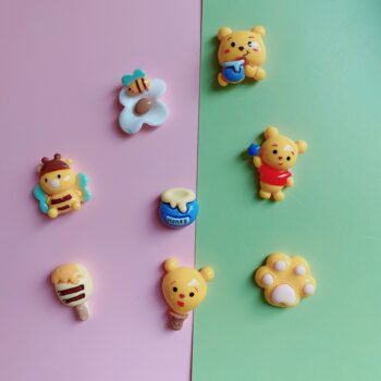 Bright Oil surface Bear cartoon simulation Pooh bear flower bear claw honey pot hairpin hair rope hair accessories resin accessories