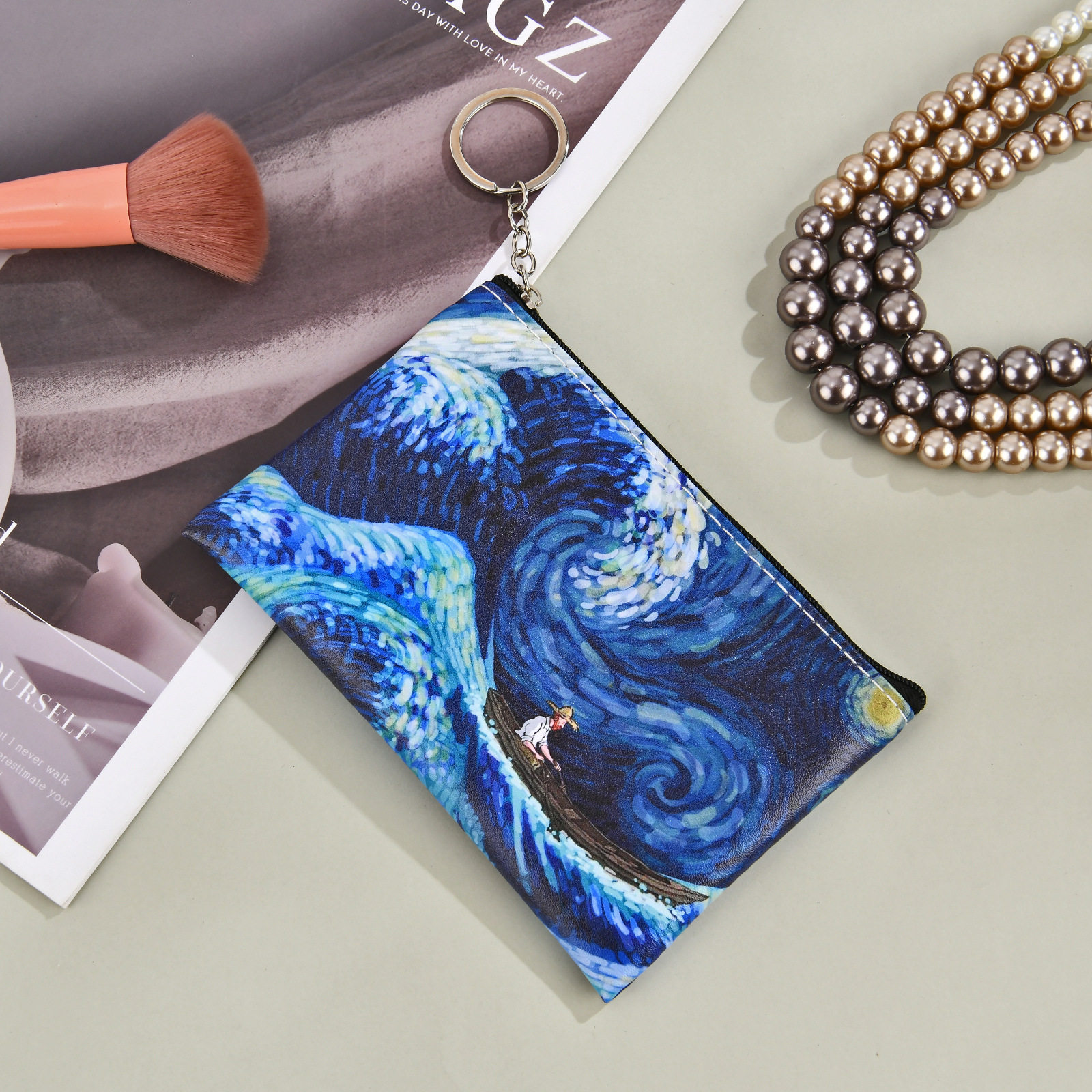 Cross-border explosions coin bag, oil painting starry sky high creative Van Gogh coin bag, coin purse, hot new