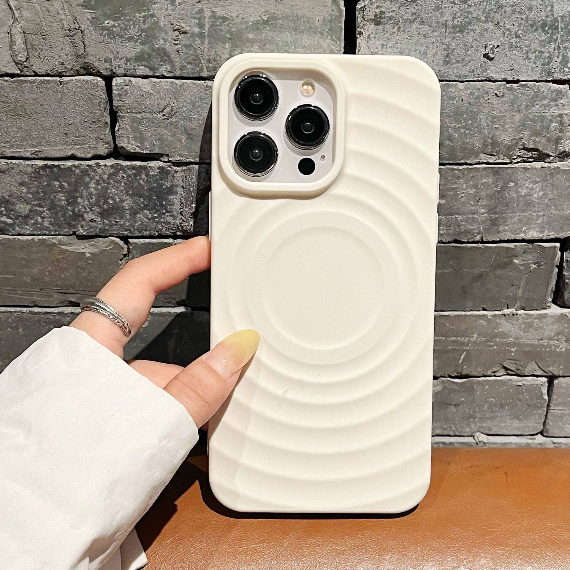 Suitable for Apple 17 Pro Max Full Coverage 14 13 Magnetic Sun Soft Shell Silicone Case 16 Circle Pattern Phone Case Cover