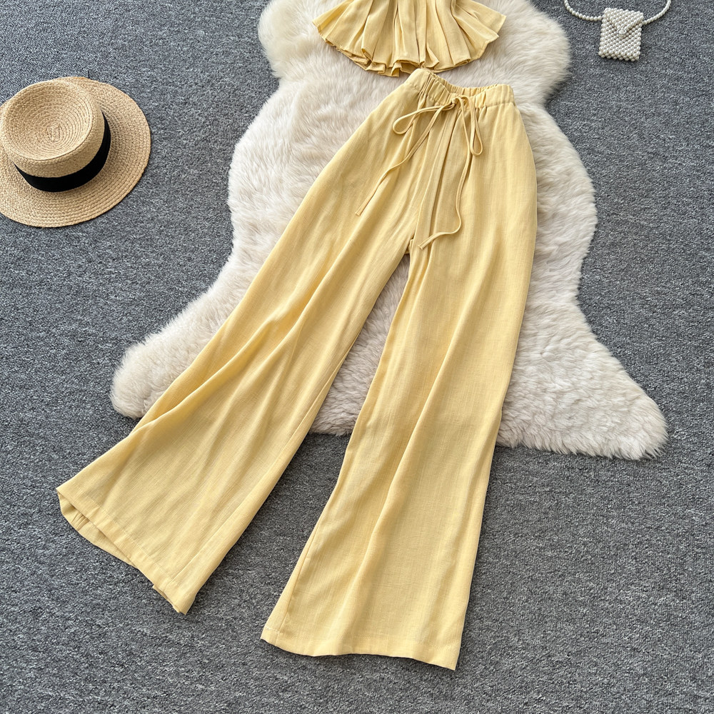 Lace Camisole and Wide Leg Pants Set Lightweight Slim Fit Elegant Design Summer Casual Wear Wholesale Available