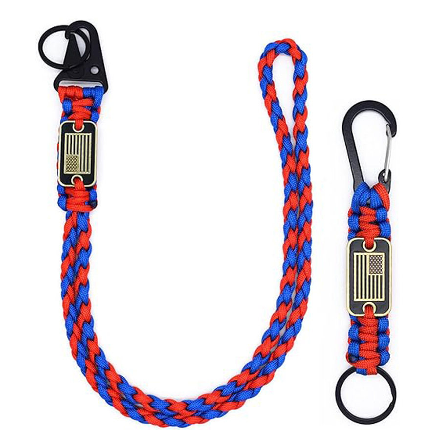 重型编织伞绳挂绳钥匙扣带美国国旗编织坚固挂绳适合户外活动旅行
